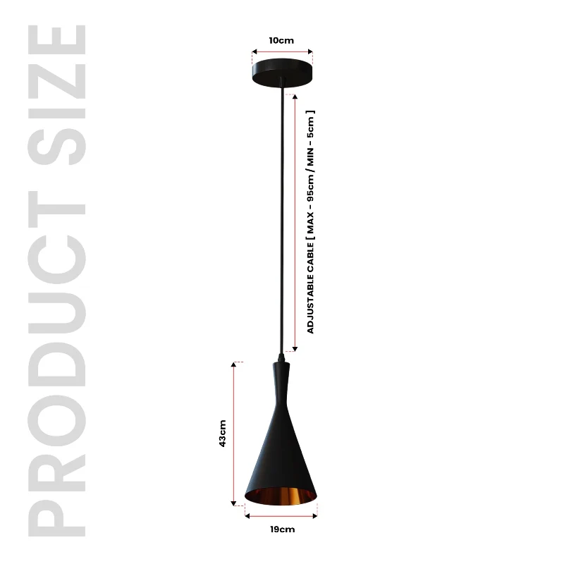E27 Pendelleuchte Trichterform verstellbar Schwarz & Gold ~3446