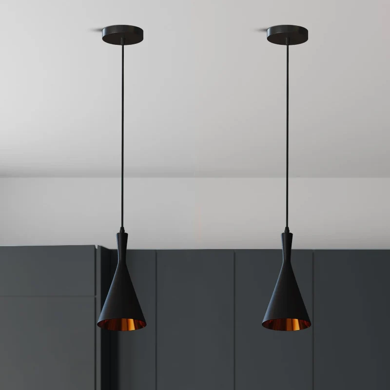 E27 Pendelleuchte Trichterform verstellbar Schwarz & Gold ~3446