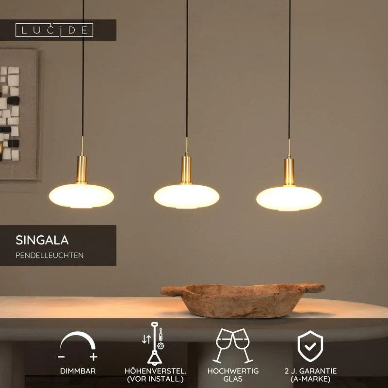 Pendelleuchte Singala 3-flammig Glas Opal Höhenverstellbar