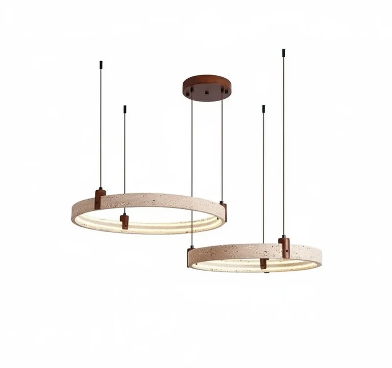 Natuursteen Plafondlamp Travertin Rond LED Dimbaar Woonkamer Eetkamer Hanglamp Luxe Design Interieur | Sansoti