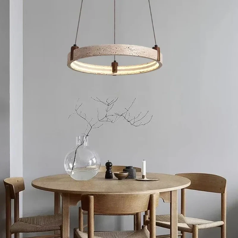 Natuursteen Plafondlamp Travertin Rond LED Dimbaar Woonkamer Eetkamer Hanglamp Luxe Design Interieur | Sansoti