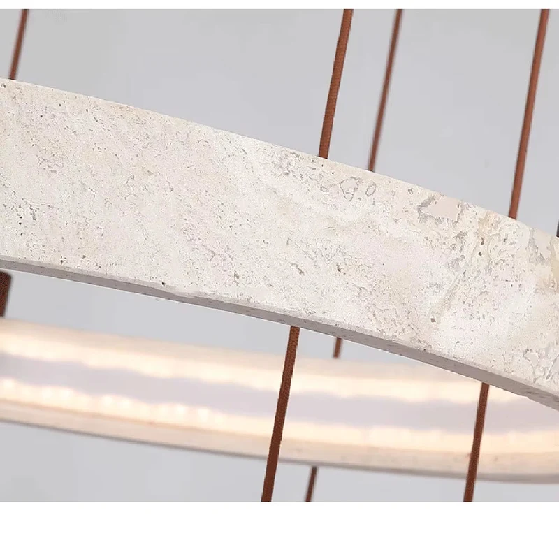 Natuursteen Plafondlamp Travertin Rond LED Dimbaar Woonkamer Eetkamer Hanglamp Luxe Design Interieur | Sansoti
