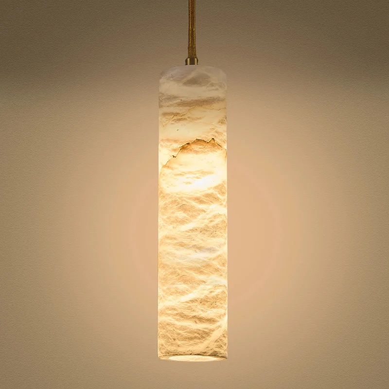 Hanglamp Natuursteen Alabaster Messing LED Verstelbaar Koord 150cm Eettafel Keuken Woonkamer Design Verlichting | Sansoti