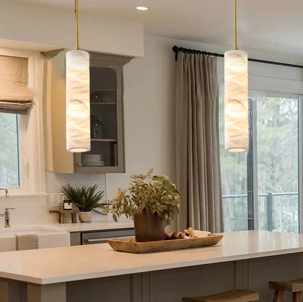 Hanglamp Natuursteen Alabaster Messing LED Verstelbaar Koord 150cm Eettafel Keuken Woonkamer Design Verlichting | Sansoti