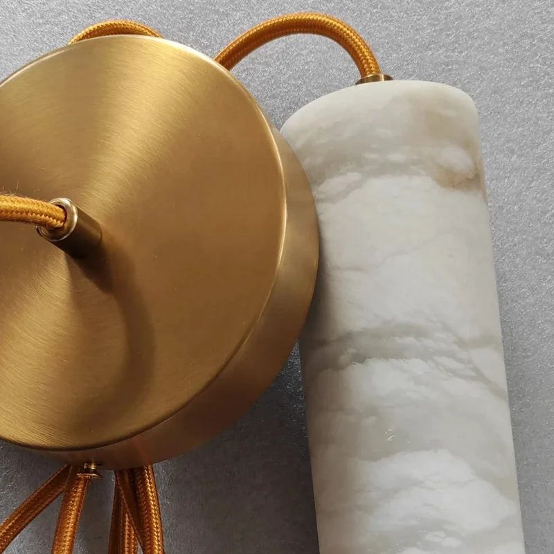 Hanglamp Natuursteen Alabaster Messing LED Verstelbaar Koord 150cm Eettafel Keuken Woonkamer Design Verlichting | Sansoti