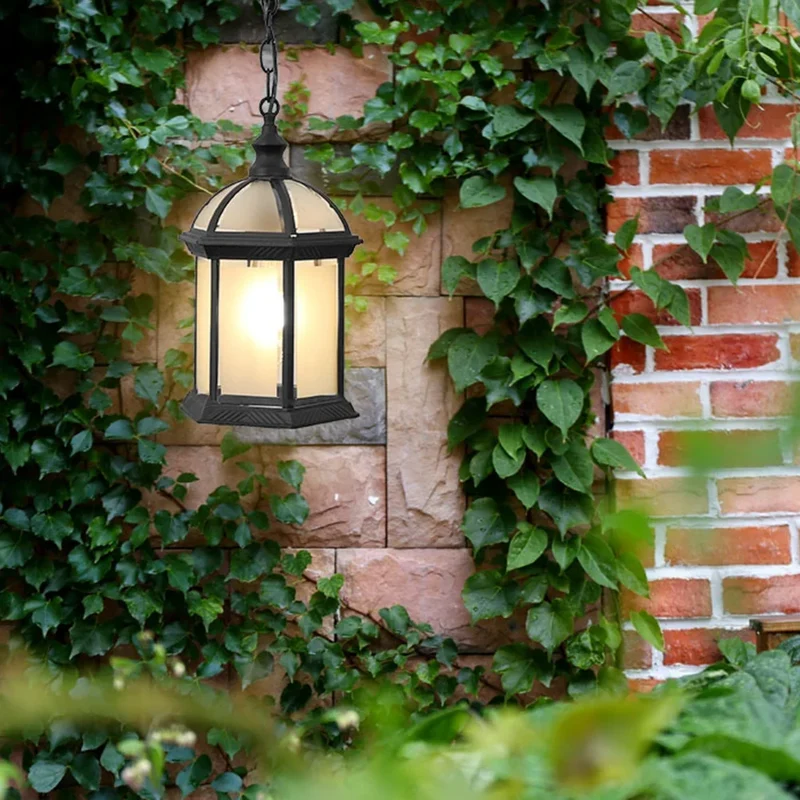 Zeshoekige Hanglamp Buiten Metaal Glas Transparant Zwart Veranda Terras Entree Tuinverlichting Buitenlamp | Sansoti