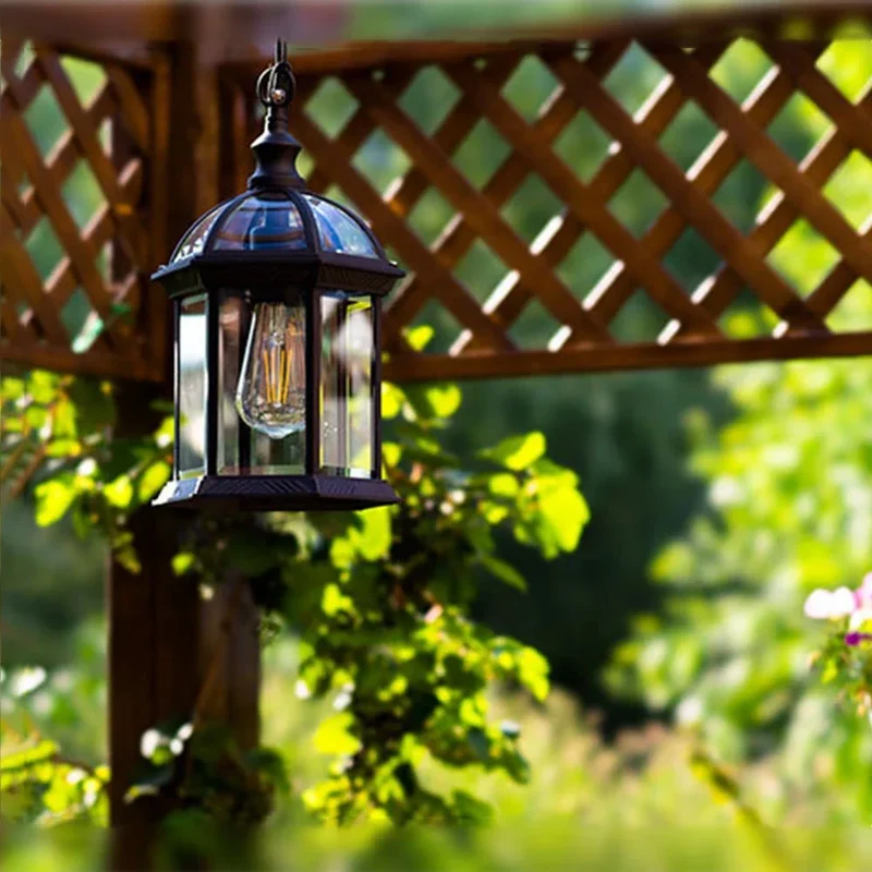 Zeshoekige Hanglamp Buiten Metaal Glas Transparant Zwart Veranda Terras Entree Tuinverlichting Buitenlamp | Sansoti