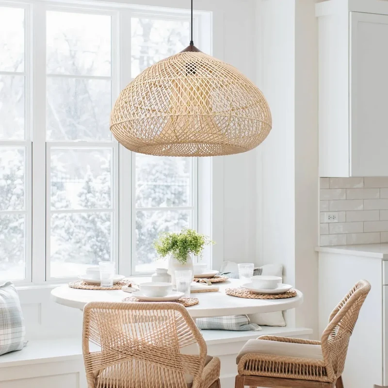 Handgevlochten Rotan Hanglamp Natuurlijke Sfeerverlichting Scandinavisch Design voor Keuken Woonkamer Eetkamer | Sansoti