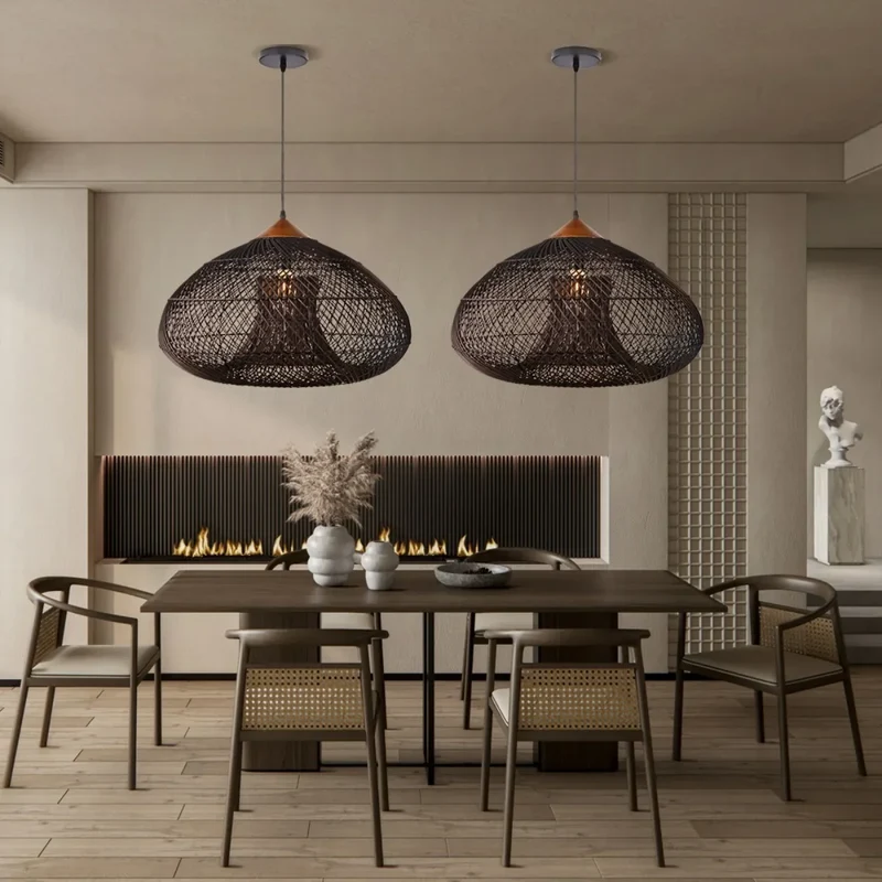 Handgevlochten Rotan Hanglamp Natuurlijke Sfeerverlichting Scandinavisch Design voor Keuken Woonkamer Eetkamer | Sansoti