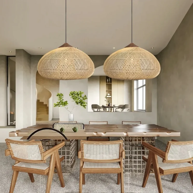 Handgevlochten Rotan Hanglamp Natuurlijke Sfeerverlichting Scandinavisch Design voor Keuken Woonkamer Eetkamer | Sansoti