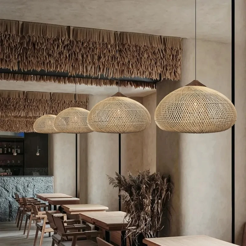 Handgevlochten Rotan Hanglamp Natuurlijke Sfeerverlichting Scandinavisch Design voor Keuken Woonkamer Eetkamer | Sansoti