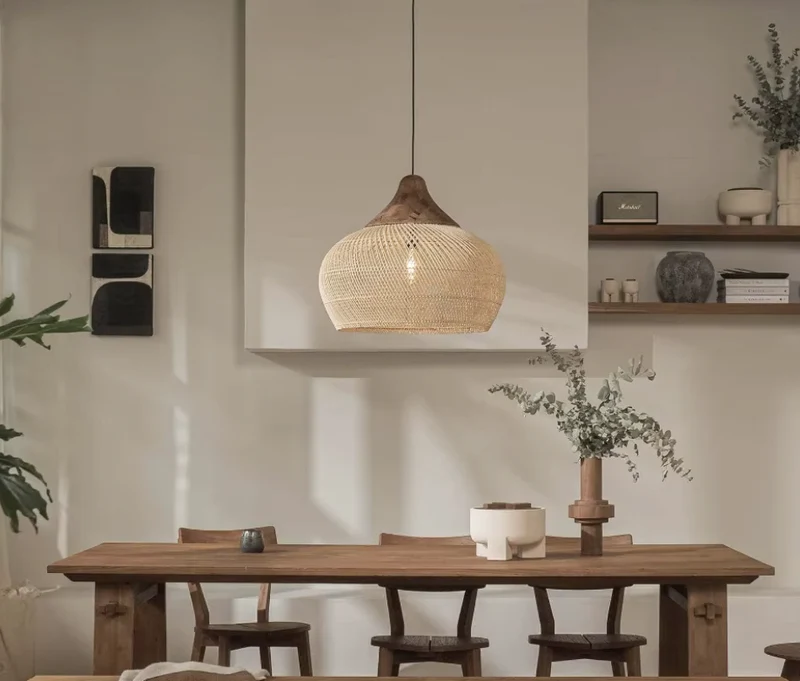 Handgevlochten Rotan Hanglamp Natuurlijke Sfeerverlichting Scandinavisch Design voor Keuken Woonkamer Eetkamer | Sansoti