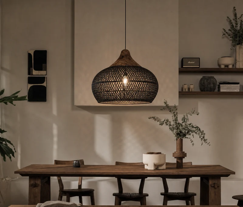 Handgevlochten Rotan Hanglamp Natuurlijke Sfeerverlichting Scandinavisch Design voor Keuken Woonkamer Eetkamer | Sansoti