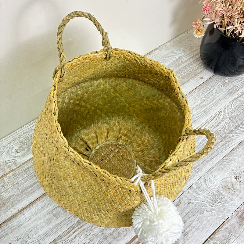 KidsDepot Aufbewahrungskorb PomPom Seegras Weiß Natur Quaste Deko