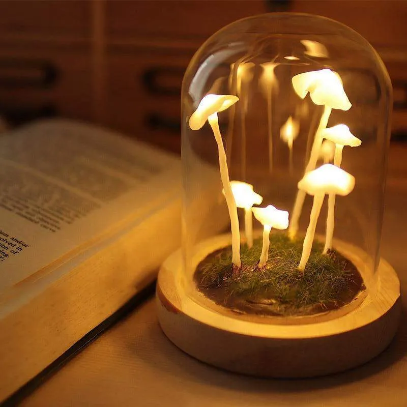 DIY Paddenstoellamp Glas & Hout – Magische Sfeerverlichting Tafellamp Warm Wit Woon- & Slaapkamer Decoratief | Sansoti