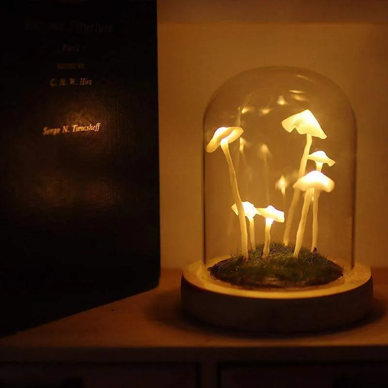 DIY Paddenstoellamp Glas & Hout – Magische Sfeerverlichting Tafellamp Warm Wit Woon- & Slaapkamer Decoratief | Sansoti