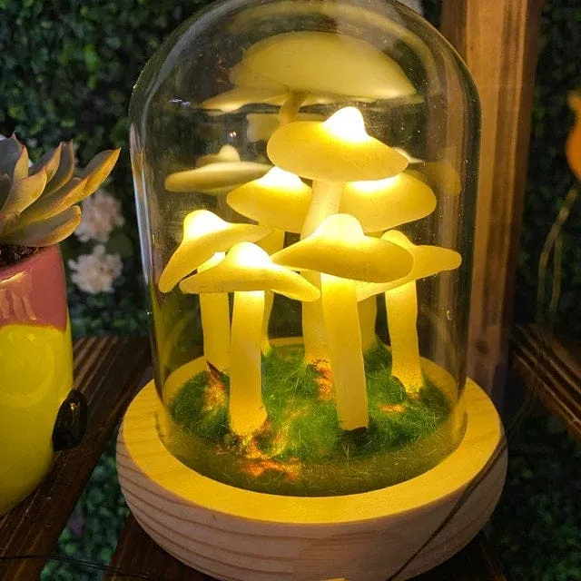 DIY Paddenstoellamp Glas & Hout – Magische Sfeerverlichting Tafellamp Warm Wit Woon- & Slaapkamer Decoratief | Sansoti