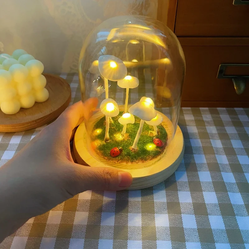 DIY Paddenstoellamp Glas & Hout – Magische Sfeerverlichting Tafellamp Warm Wit Woon- & Slaapkamer Decoratief | Sansoti