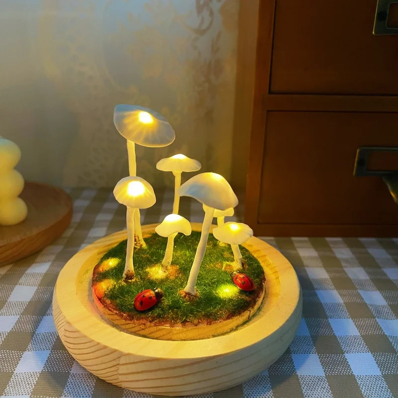 DIY Paddenstoellamp Glas & Hout – Magische Sfeerverlichting Tafellamp Warm Wit Woon- & Slaapkamer Decoratief | Sansoti