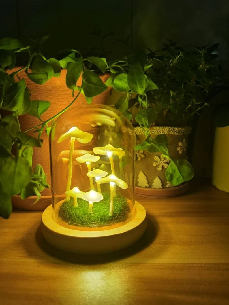 DIY Paddenstoellamp Glas & Hout – Magische Sfeerverlichting Tafellamp Warm Wit Woon- & Slaapkamer Decoratief | Sansoti