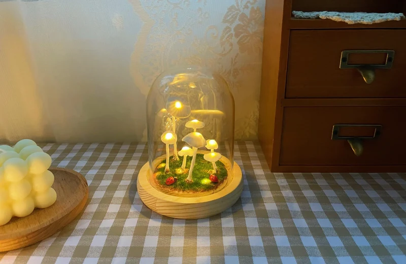 DIY Paddenstoellamp Glas & Hout – Magische Sfeerverlichting Tafellamp Warm Wit Woon- & Slaapkamer Decoratief | Sansoti