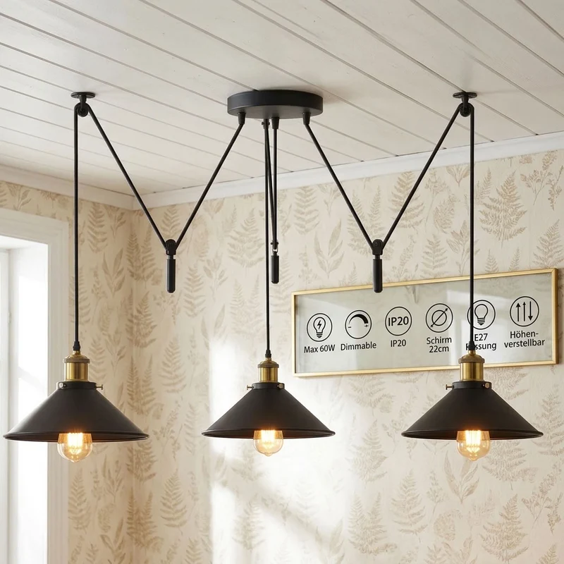3-flammige Spinnenlampe – Dezentrale Vintage Industrie Hängelampe | Ø22cm | E27 ~3332