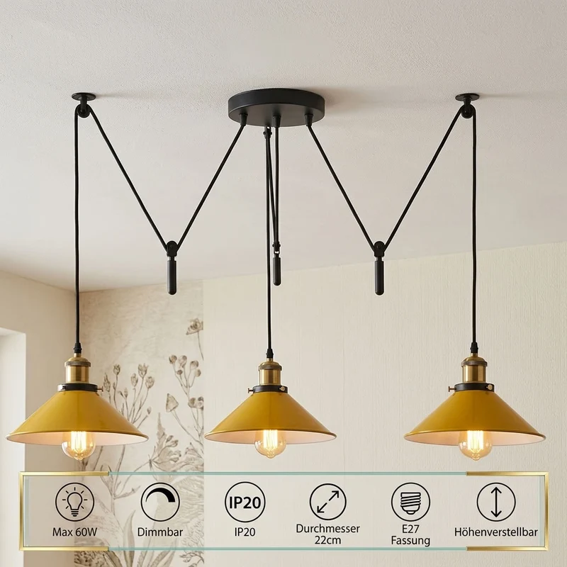 3-flammige Spinnenlampe – Dezentrale Vintage Industrie Hängelampe | Ø22cm | E27 ~3332