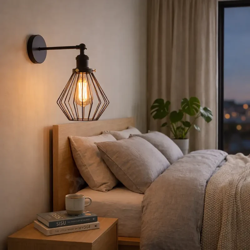 Retro Wandleuchte Käfig MattSchwarz | Verstellbare Wandlampe Flur & Bett~3327