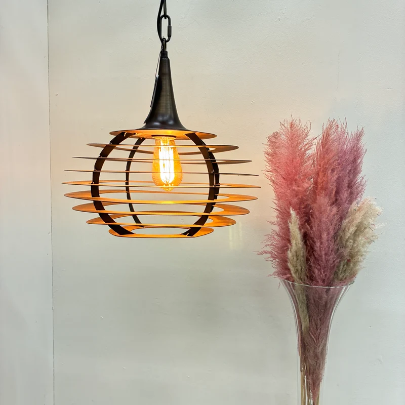 PTMD Hängeleuchte Norris Metall Hängelampe 40cm Lamellendesign Bronze Industrial Lampe