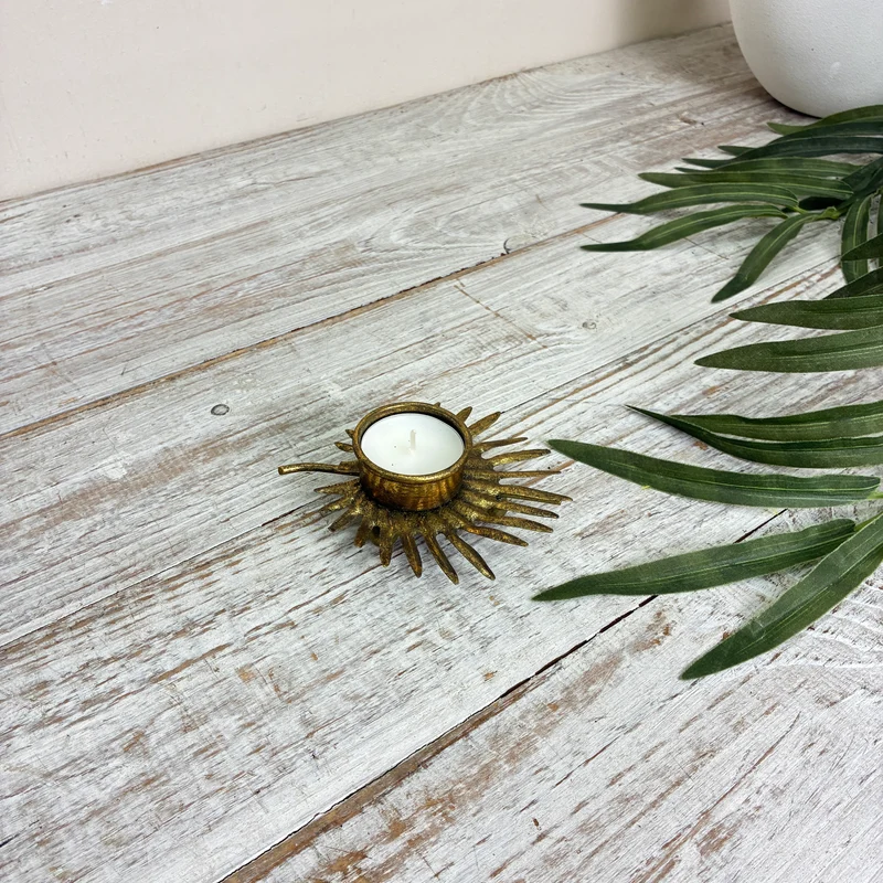 Countryfield Dorie Teelichthalter golden Metall Floral Blatt Vintage Look