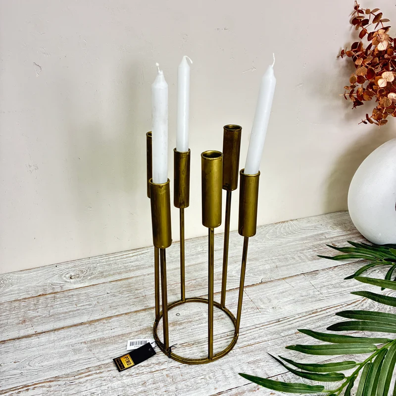 PTMD Kerzenhalter Baddu 6-armig Messing Gold Metall Modern Kerzenständer