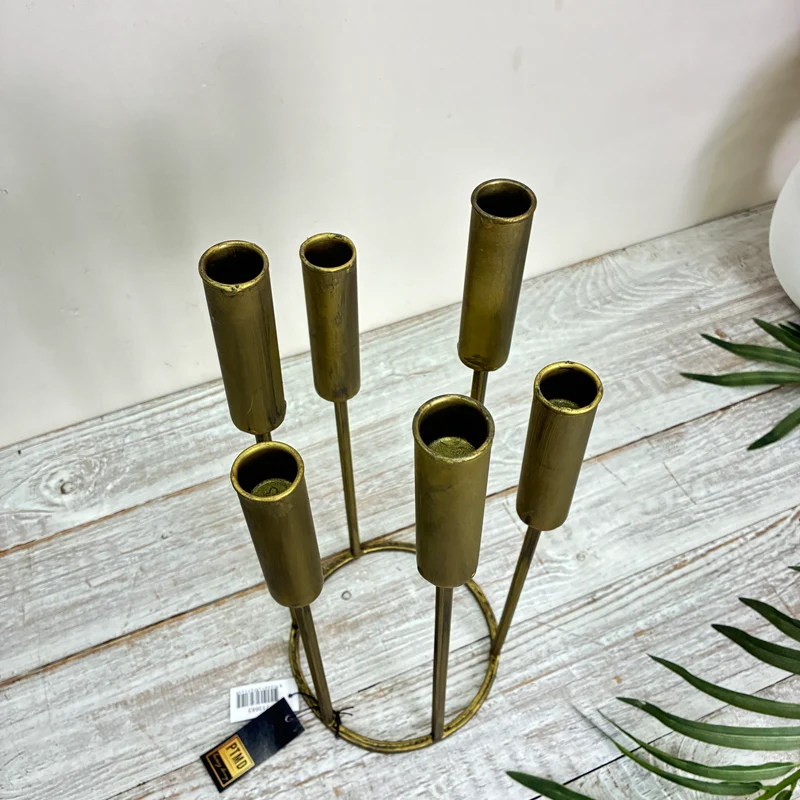 PTMD Kerzenhalter Baddu 6-armig Messing Gold Metall Modern Kerzenständer