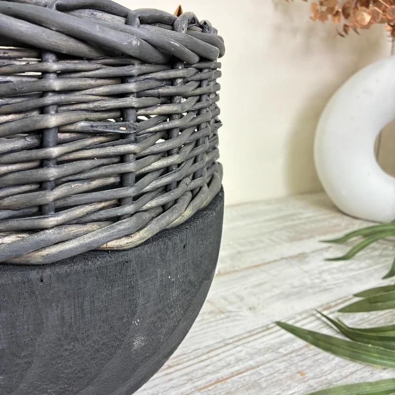 Blumentopf Übertopf 27cm Vase Anthrazit Holz Pflanztopf Korb