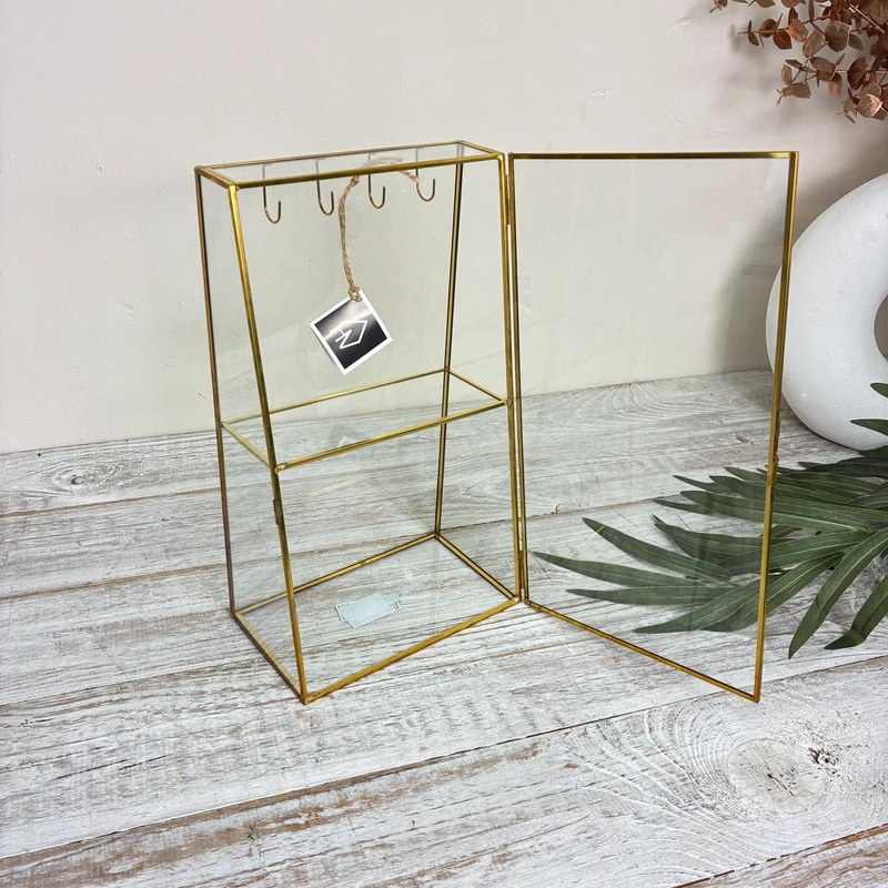 Schmuckschrank 31cm Messing Glas Schmuckvitrine Gold Kettenständer Deko