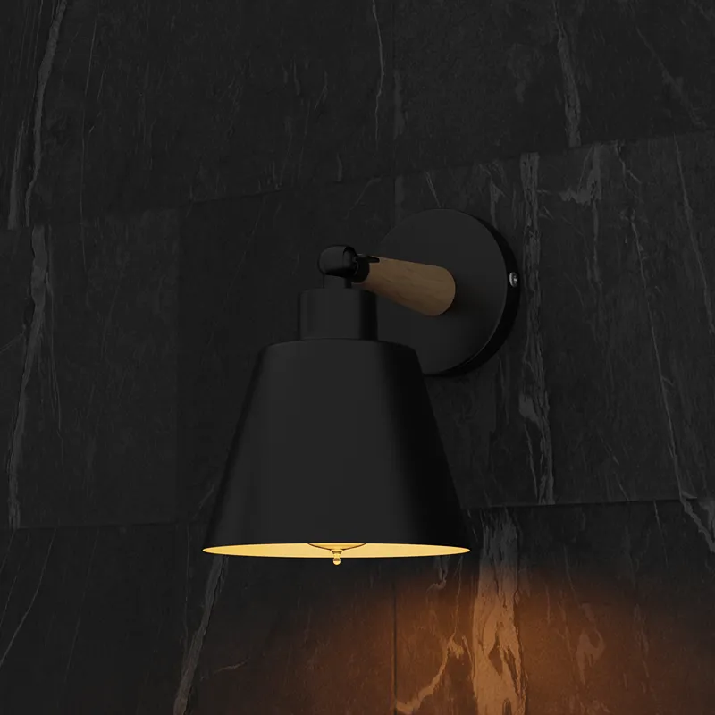 Moderne Wandleuchte aus Metall und Holz | um 180° Drehbar~3443