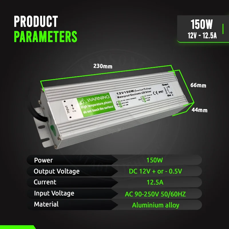 12V 150W IP67 LED Treiber Trafo – Innen & Außen~3109