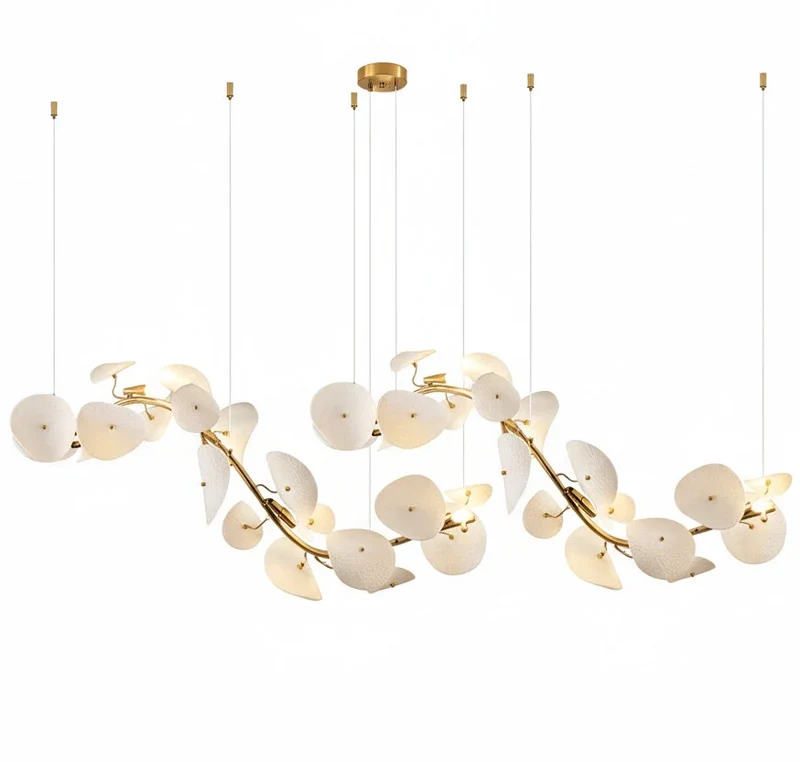 Lineaire Keramische Lotus Kroonluchter 90-160cm Wit LED Eetkamer Woonkamer Modern Designverlichting Hangverlichting | Sansoti