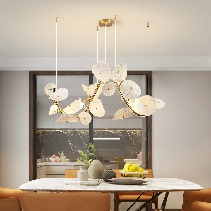 Lineaire Keramische Lotus Kroonluchter 90-160cm Wit LED Eetkamer Woonkamer Modern Designverlichting Hangverlichting | Sansoti