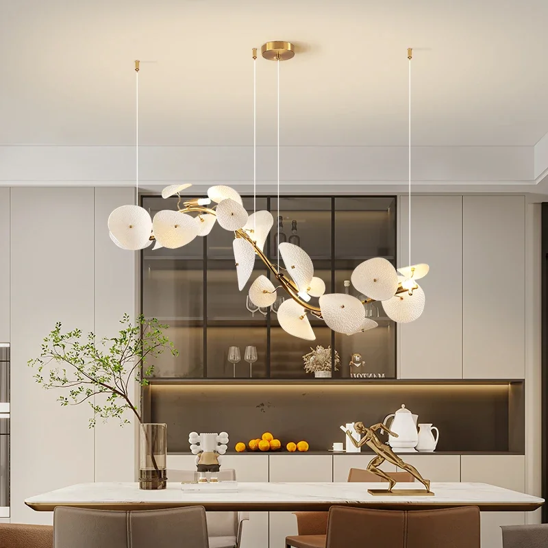 Lineaire Keramische Lotus Kroonluchter 90-160cm Wit LED Eetkamer Woonkamer Modern Designverlichting Hangverlichting | Sansoti