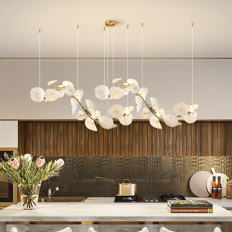 Lineaire Keramische Lotus Kroonluchter 90-160cm Wit LED Eetkamer Woonkamer Modern Designverlichting Hangverlichting | Sansoti