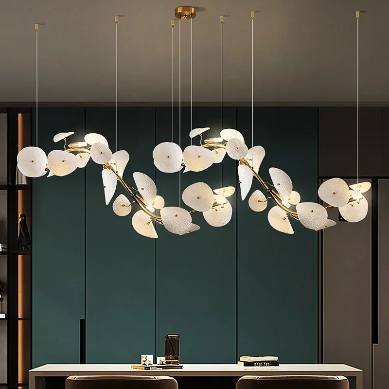 Lineaire Keramische Lotus Kroonluchter 90-160cm Wit LED Eetkamer Woonkamer Modern Designverlichting Hangverlichting | Sansoti
