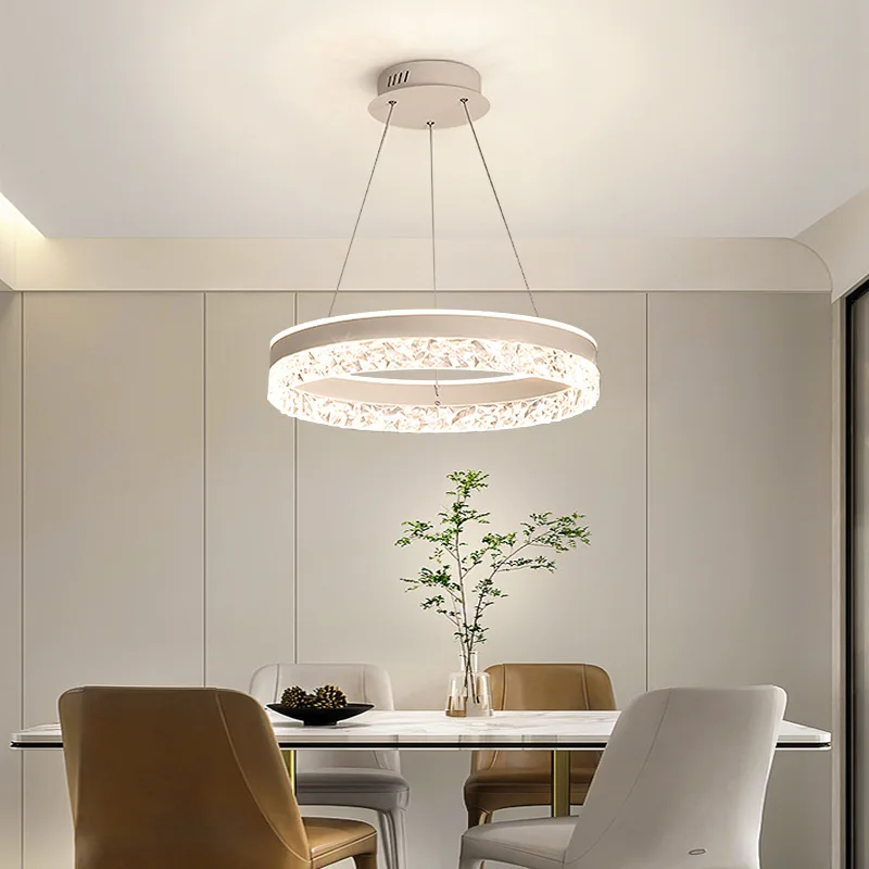 Ronde LED Kroonluchter met Kristallen Inleg Dimbaar Verstelbaar Modern Design Plafondverlichting Woonkamer | Sansoti