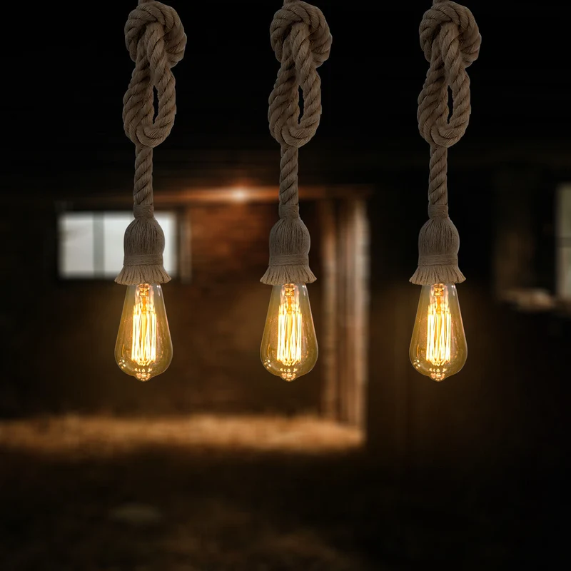 3 Wege LED Pendelleuchte aus Hanfseil ~ 3247