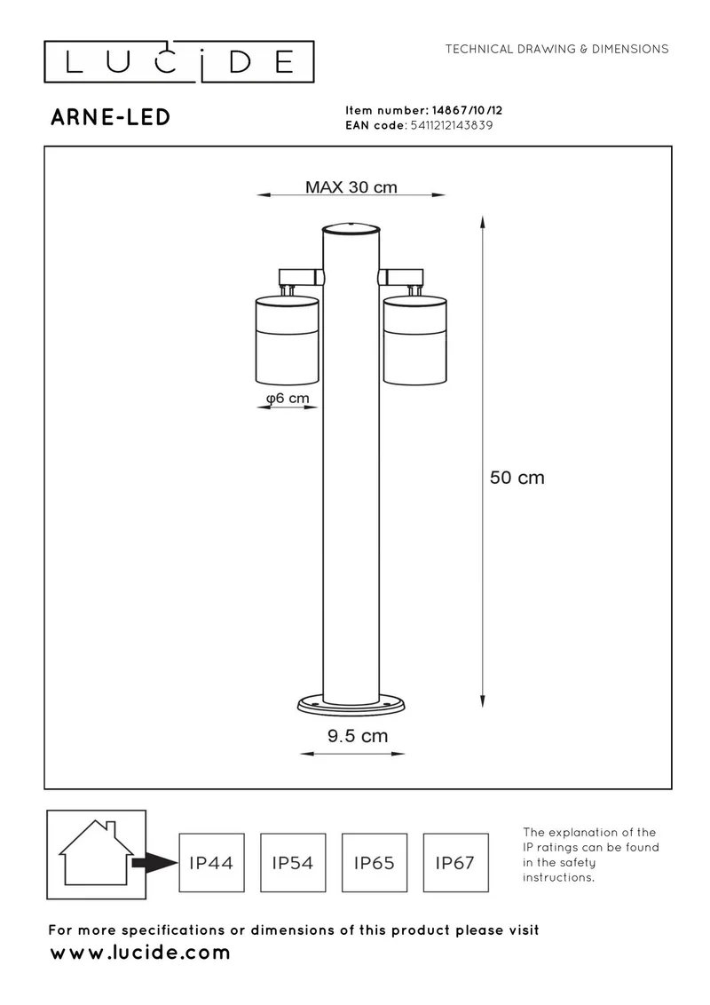 LED-Pollerleuchte Arne 2-flammig IP44 Chrom
