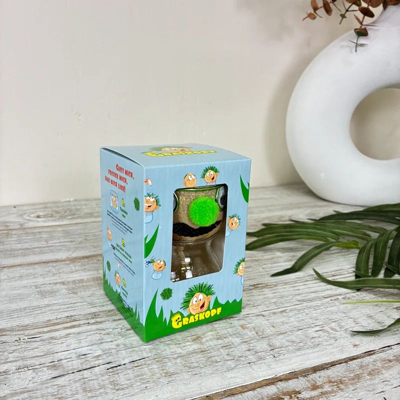 Graskopf Im Glas Grün 12cm Gesicht Pflanze Pflanz-Set Grasgesicht Deko