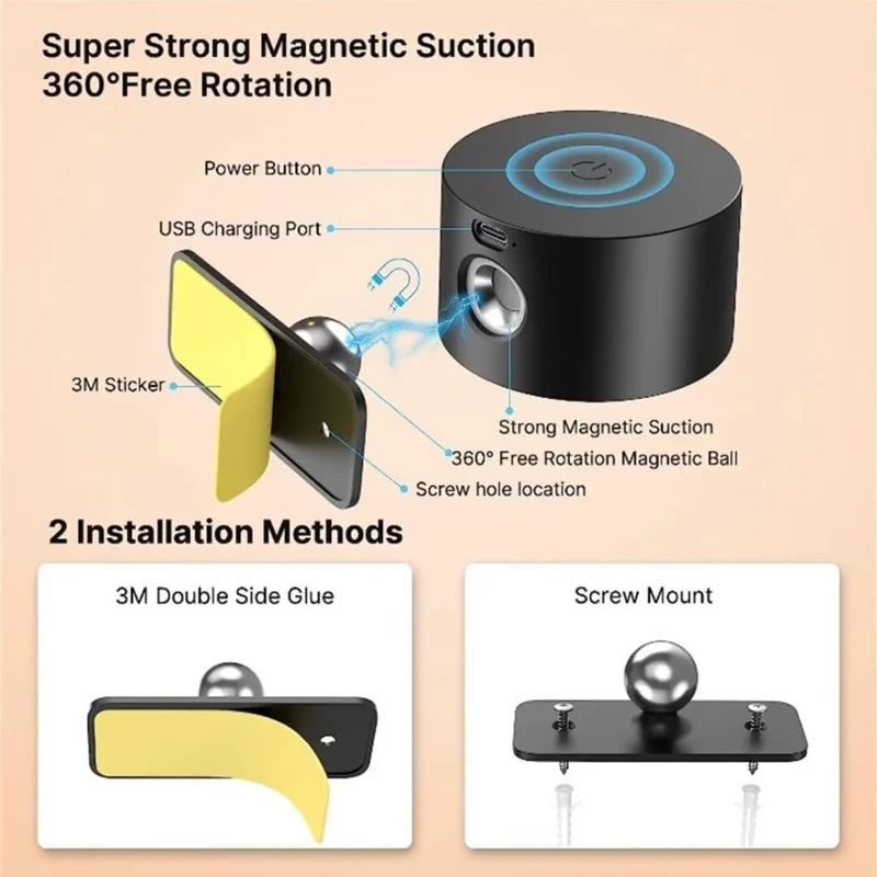 Magnetische Wandlamp Draadloos Oplaadbaar met Afstandsbediening 360° Draaibaar LED Cilinder Dimbaar Sfeerlicht | Sansoti