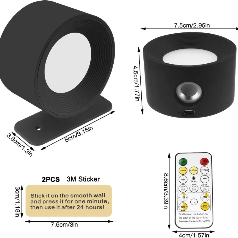 Magnetische Wandlamp Draadloos Oplaadbaar met Afstandsbediening 360° Draaibaar LED Cilinder Dimbaar Sfeerlicht | Sansoti