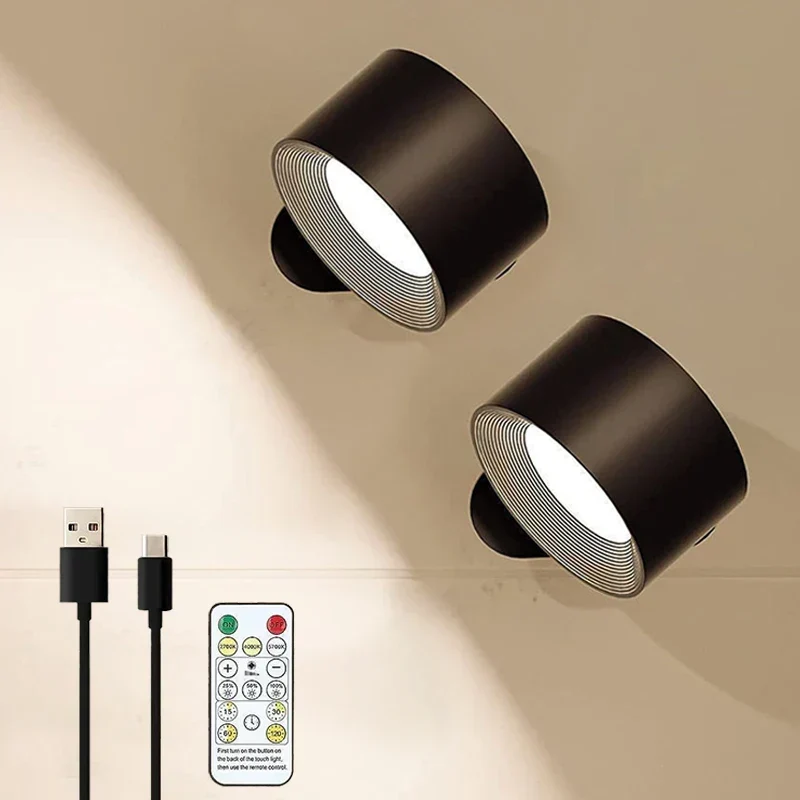 Magnetische Wandlamp Draadloos Oplaadbaar met Afstandsbediening 360° Draaibaar LED Cilinder Dimbaar Sfeerlicht | Sansoti