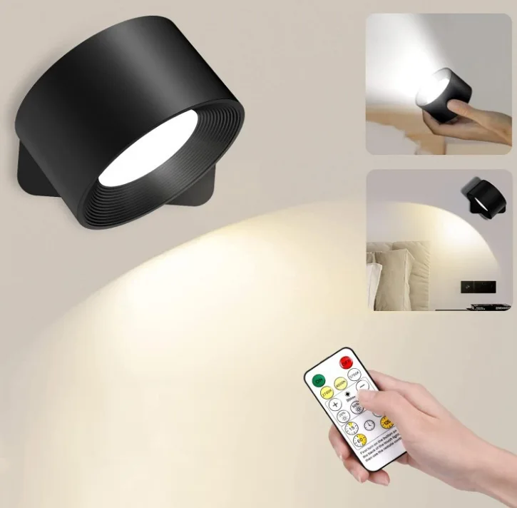 Magnetische Wandlamp Draadloos Oplaadbaar met Afstandsbediening 360° Draaibaar LED Cilinder Dimbaar Sfeerlicht | Sansoti