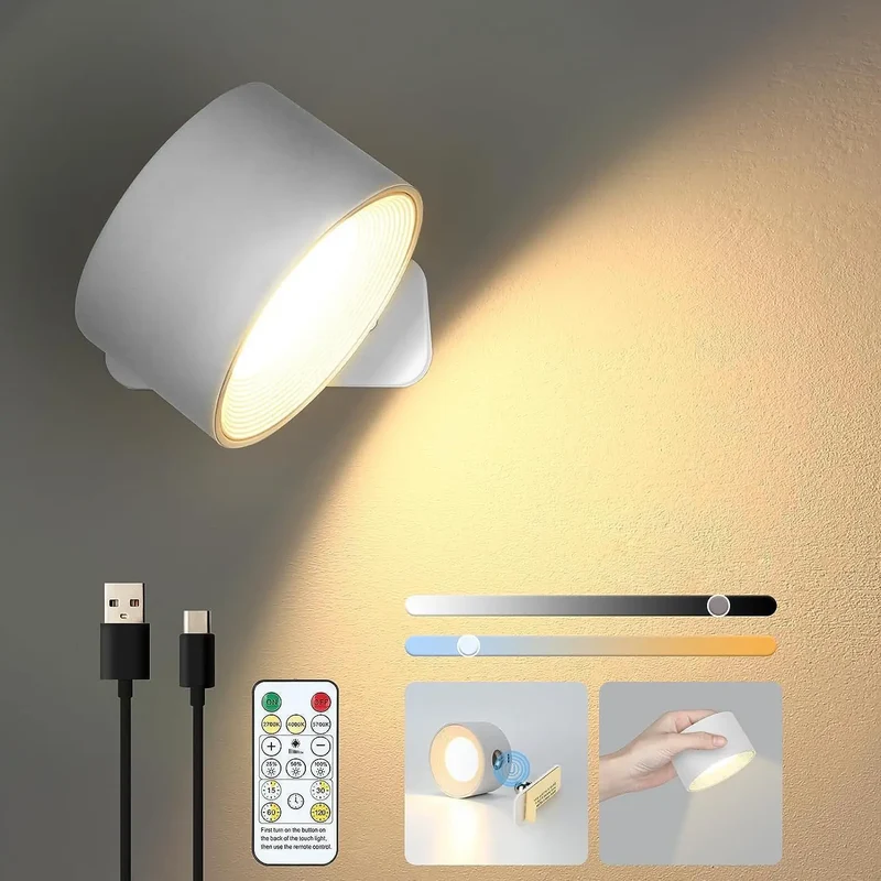 Magnetische Wandlamp Draadloos Oplaadbaar met Afstandsbediening 360° Draaibaar LED Cilinder Dimbaar Sfeerlicht | Sansoti